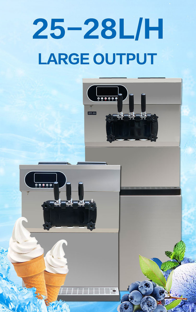 25-28l/H कमर्शियल आइसक्रीम मशीन 2+1 मिक्स्ड फ्लेवर डोमेस्टिक सॉफ्ट सर्व मशीन 1