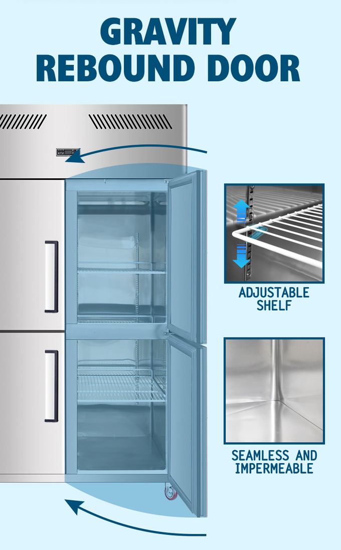 वाणिज्यिक स्टेनलेस स्टील ईमानदार रेफ्रिजरेटर 4 दरवाजे फ्रीजर 5
