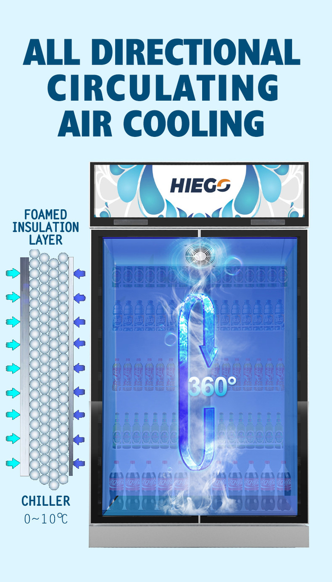 एयर कूलिंग अपराइट 2 ग्लास डोर डिस्प्ले चिलर 800L डिजिटल तापमान नियंत्रण 5